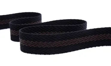 Gewobenes Band 40 mm - Herringbone Schwarz Dunkelbraun