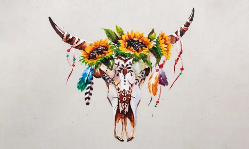 Buegelbild Bueffelschaedel - Blumen 90-002-001018.jpg