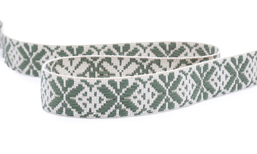 Gewobenes Band 25 mm Snowflake Ecru Salbei VOGWB-2531.jpg
