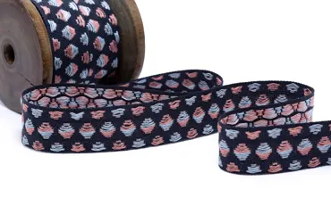 Gewobenes Band 22 mm - Carreaux Navy Rosa