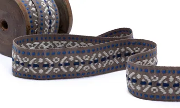 Gewobenes Band 30 mm - Rhombus Taupe Jeans Navy