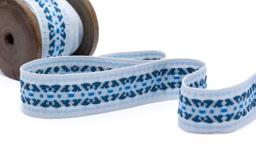 Gewobenes Band 30 mm Rhombus Hellgrau Navy Hellblau VOGWB-3019.jpg