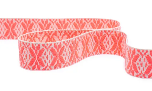 Gewobenes Band Band 40 mm Snowflake Natur Neon Coral VOGWB-4057.jpg