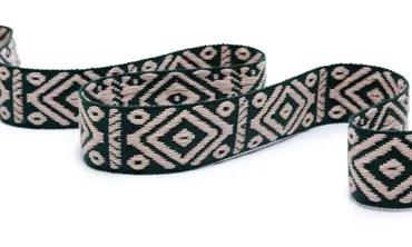 Gewobenes Band 40 mm - Rhombus Dunkelgrün Puderrosa