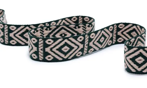 Gewobenes Band 40 mm Rhombus Dunkelgruen Puderrosa VOGWB-4058.jpg