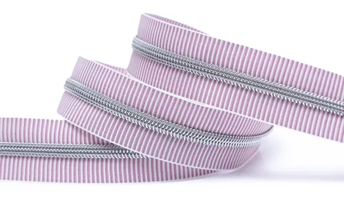 Reissverschluss 6 mm Kunststoffspirale metallic Streifen Altrosa Weiss 20-40.jpg