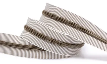 Reissverschluss 6 mm Metallic - Streifen Taupe Weiss