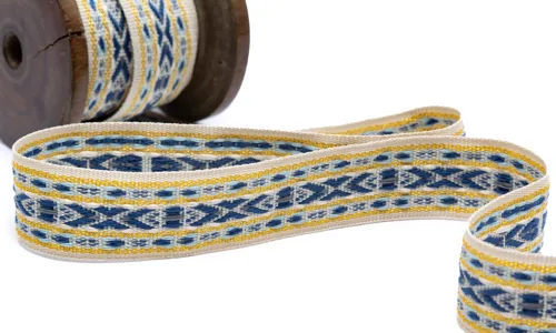 Gewobenes Band 25mm Fantasy Beige Navy Gold Lurex VOGWB-2544.jpg