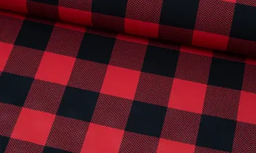 French Terry - Big Check Rot Schwarz