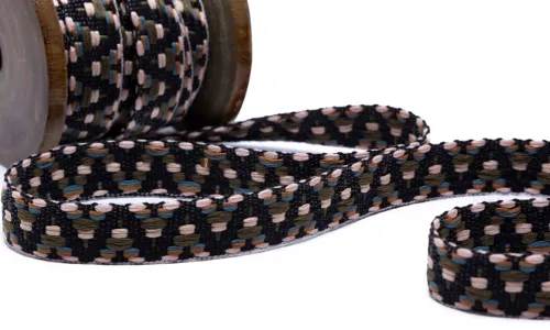 Gewobenes Band 15 mm Aztec Schwarz Olive Zartrosa VOGWB-1506.jpg