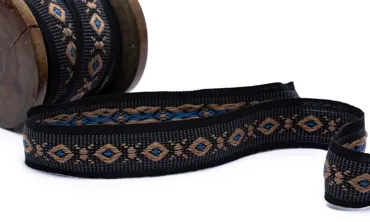 Gewobenes Band 22 mm - Rhombus Schwarz Beige Royal