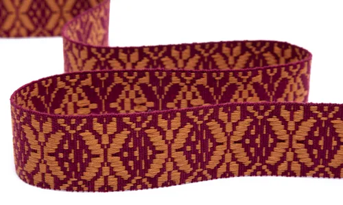 Gewobenes Band 40 mm Snowflake Dunkelrot Ocker 49-040-311005.jpg