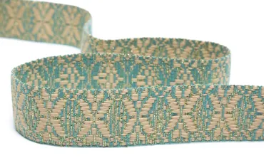 Gewobenes Band 40 mm - Snowflake Helltürkis Hellbeige Gold