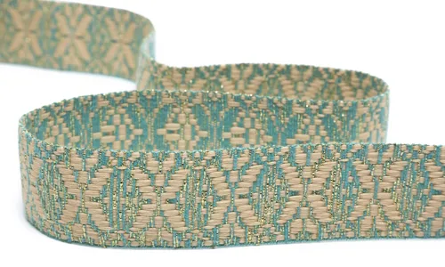 Gewobenes Band 40 mm Snowflake Helltürkis Hellbeige Gold 49-040-313002.jpg