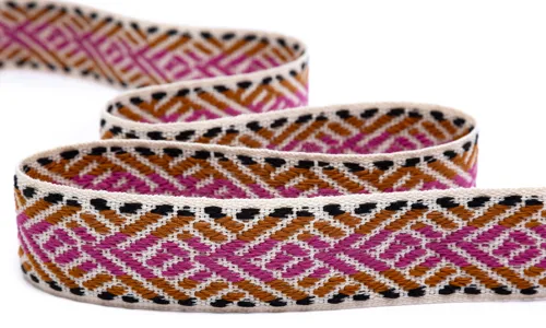 Gewobenes Band 40 mm Herringbone Natur Fuchsia Ocker 49-040-331002.jpg