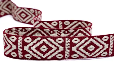 Gewobenes Band 40 mm - Rhombus Dunkelrot Ecru