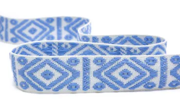 Gewobenes Band 40 mm - Rhombus Natur Hellblau