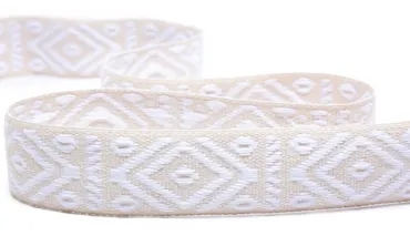 Gewobenes Band 40 mm - Rhombus Natur Weiss