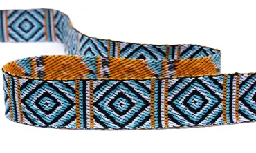 Gewobenes Band 40 mm - Rhombus Hellblau Schwarz Orange