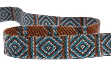 Gewobenes Band 40 mm - Rhombus Tabak Blau Beige