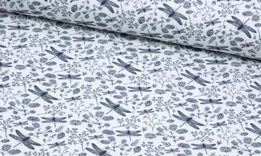 French Terry Fräulein von Julie - Libellen Weiss