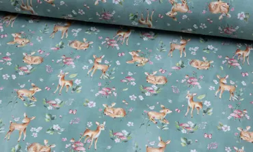 French Terry Fräulein von Julie - süsses Rehkitz Dunsttürkis