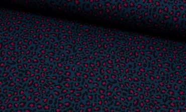 French Terry Fräulein von Julie - Leoprint Dark Petrol Pink