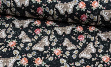 French Terry Brushed Fräulein von Julie - Schmetterling und Rosen