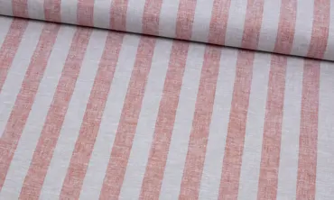 Leinen Baumwoll Mix - Blockstreifen Terracotta Natur