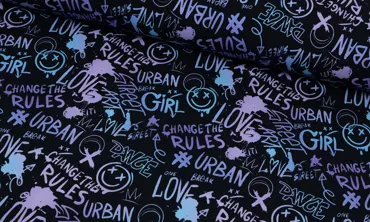 French Terry Fräulein von Julie - Graffiti Style Schwarz