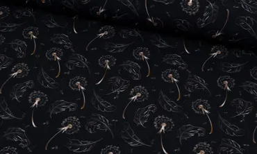 French Terry Fräulein von Julie - Pusteblumen & Federn Schwarz