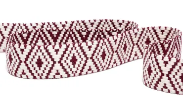 Gewobenes Band 40 mm - Rhombus Dunkelrot Natur