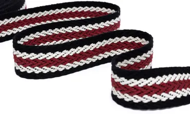 Gewobenes Band 40 mm - Herringbone Schwarz Ecru Dunkelrot