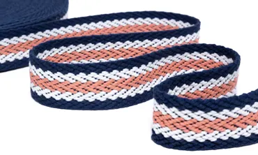 Gewobenes Band 40 mm - Herringbone Navy Ecru Lachs