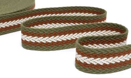 Gewobenes Band 40 mm Herringbone Olive Ecru Cognac 49-040-331009.jpg