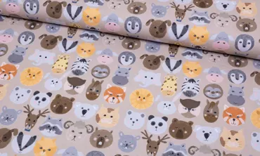 Jersey - Süsse Tiergesichter Taupe