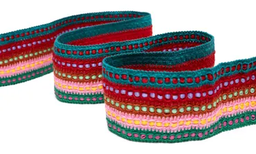 Gewobenes Band 55 mm - Boho Petrol Rot Terra Rosa