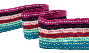 Gewobenes Band 80 mm - Boho Pink Lila Natur Rot