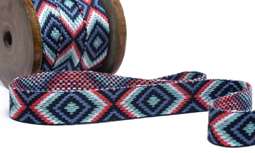 Gewobenes Band 18 mm Rhombus Schwarz Dunstmint Coral 49-018-322003.jpg