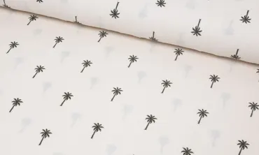 Double Gauze - gestickte Palmen Ecru