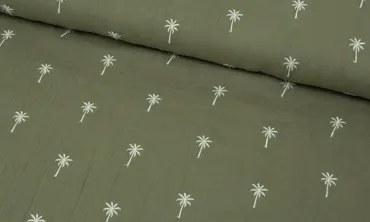 Double Gauze - gestickte Palmen Sage