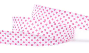 Schrägband 18 mm - Weiss mit rosa Punkten
