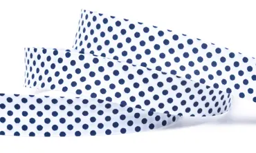 Schrägband 18 mm - Weiss mit navy Punkten
