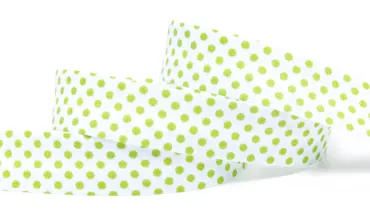 Schrägband 18 mm - Weiss mit hellgrünen Punkten