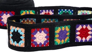 Granny Square Band - Blume Schwarz Multicolor