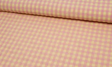 Seersucker Baumwollmix Karos - Rosa Gelb