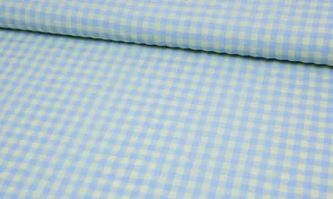 Seersucker Baumwollmix Karos - Hellblau Hellgelb