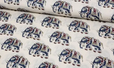 Voile Stoff Baumwollvoile - Elefantenliebe Ecru