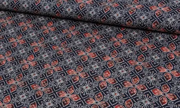 Voile Stoff Baumwollvoile - Batik Floral Dunkelblau