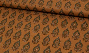 Voile Stoff Baumwollvoile - Batik Oriental Ocker